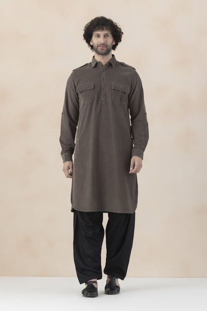 Men's  Brown Corduroy Pathani