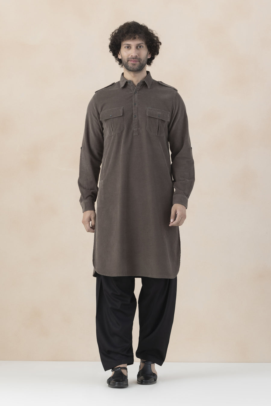 Men's  Brown Corduroy Pathani