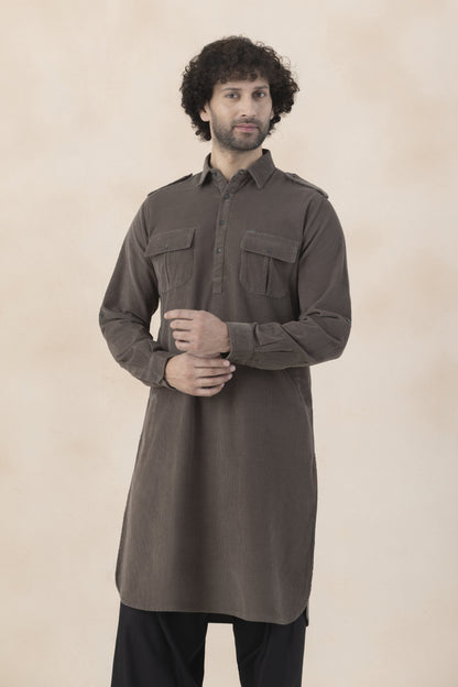 Men's  Brown Corduroy Pathani