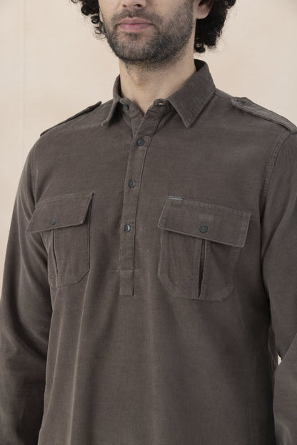 Men's  Brown Corduroy Pathani