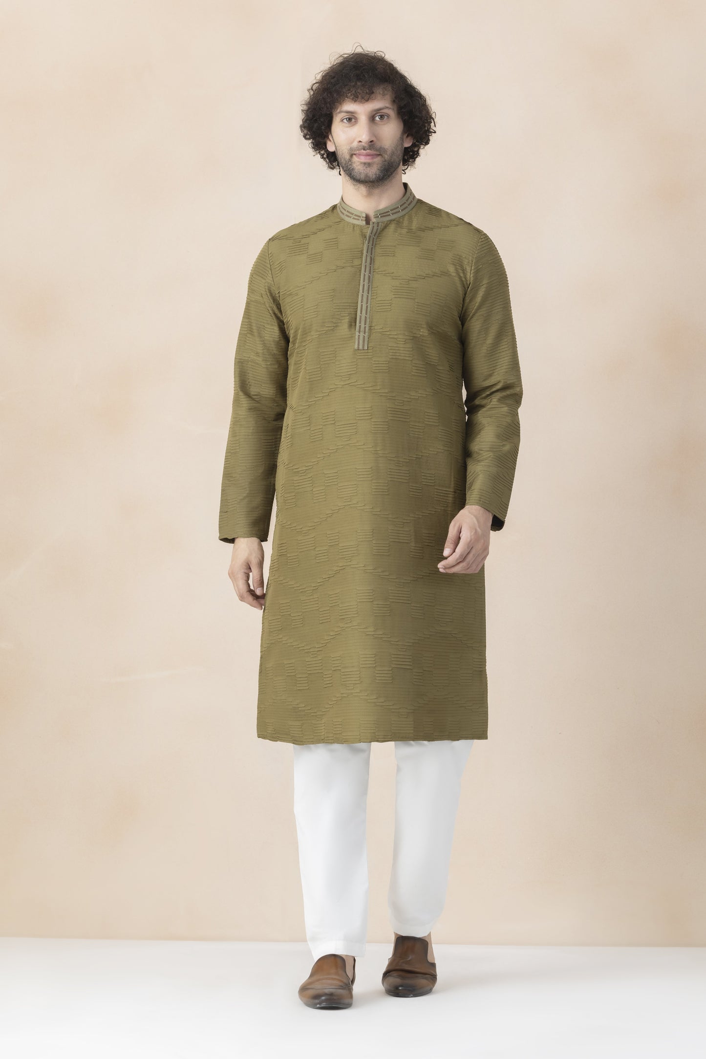Muted olive green kurta pyjama for men