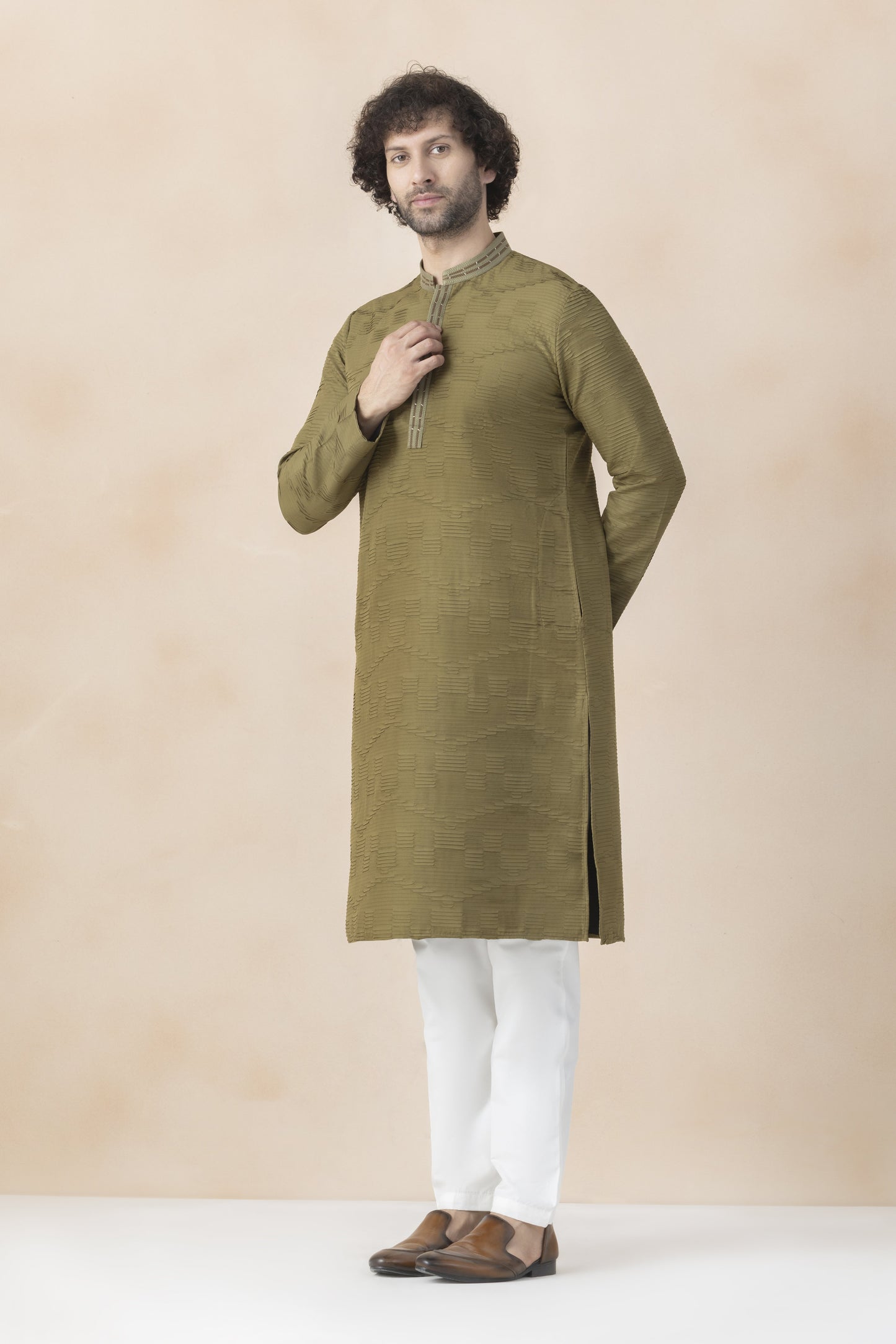 Muted olive green kurta pyjama for men
