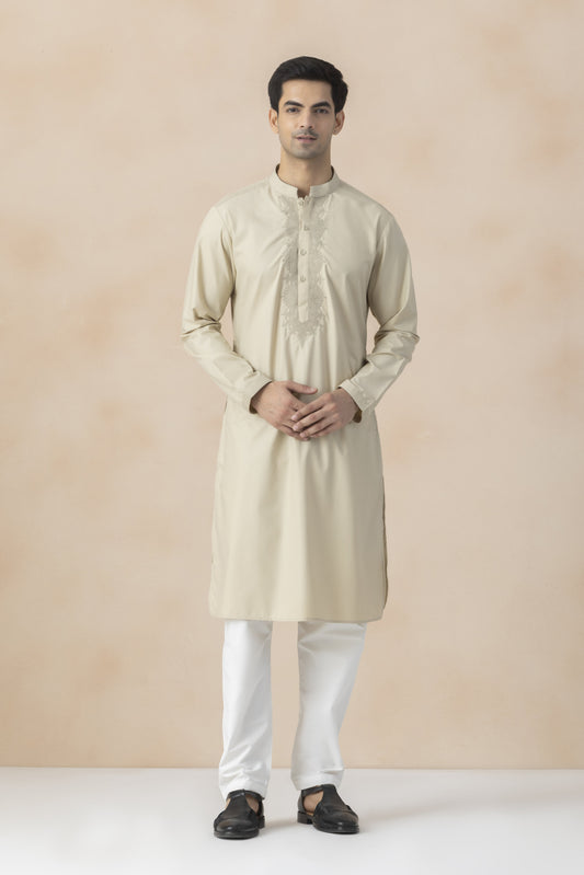 Warm beige kurta pyjama for men