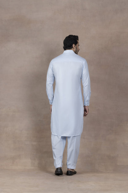 Men's Light Blue Diagonal-Pattern Kurta Set