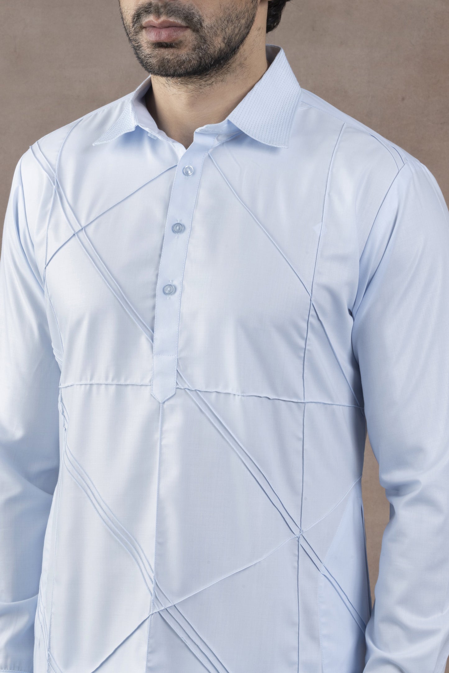 Men's Light Blue Diagonal-Pattern Kurta Set