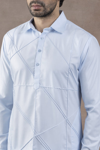 Men's Light Blue Diagonal-Pattern Kurta Set