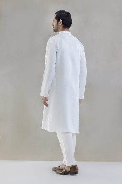 Patterned white kurta pyjama for men