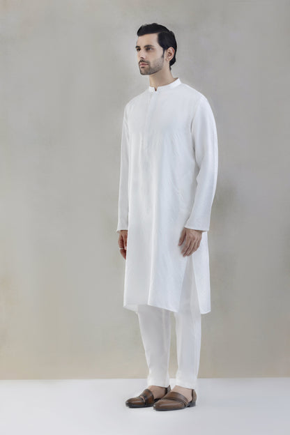 Patterned white kurta pyjama for men