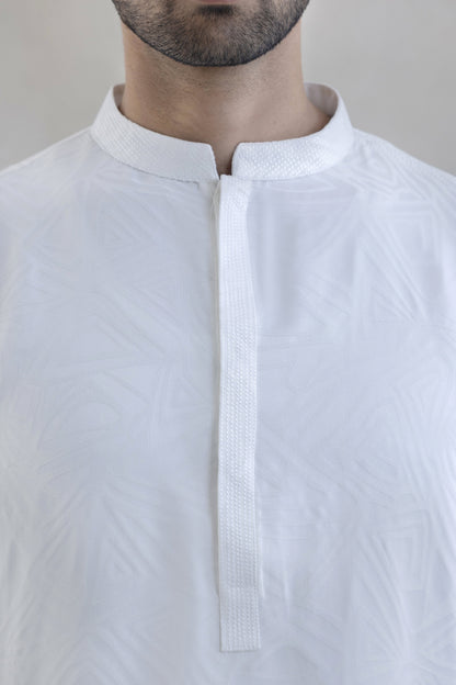 Patterned white kurta pyjama for men