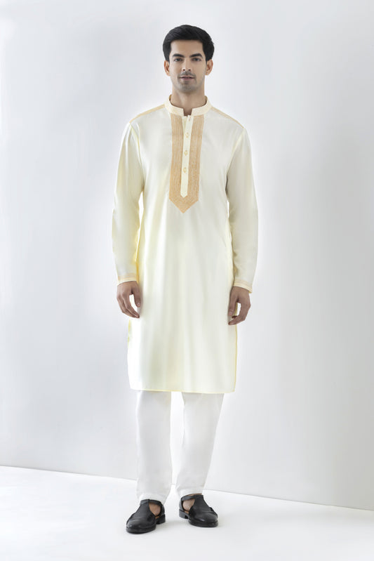 Butter yellow kurta pyjama for men
