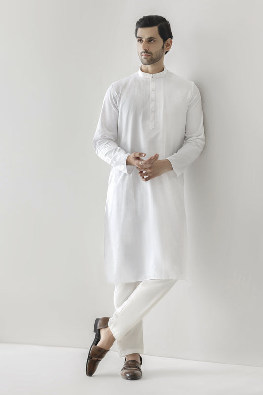 Men's white patterened kurta pyjama