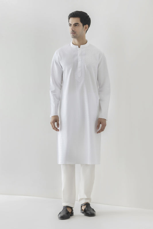 Men's white patterened kurta pyjama