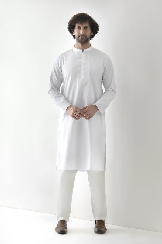 Men's white patterened kurta pyjama