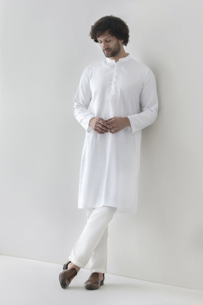 Men's white patterened kurta pyjama