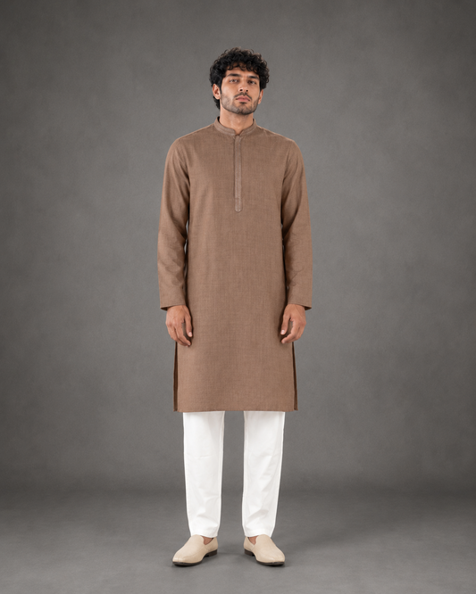 Men's Brown Soft Touch Jute Kurta Pyjama Set