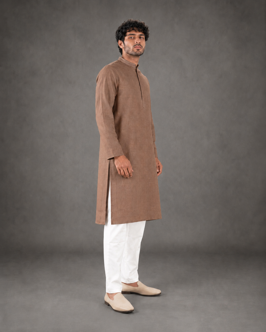 Men's Brown Soft Touch Jute Kurta Pyjama Set