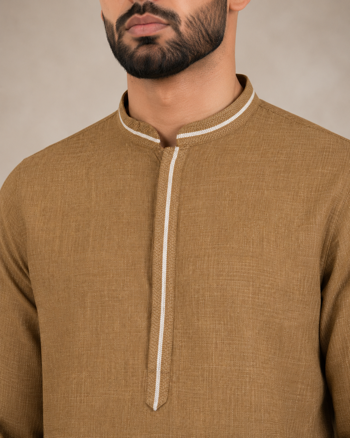 Men's Camel Brown Soft Touch Jute Kurta Pyjama Set