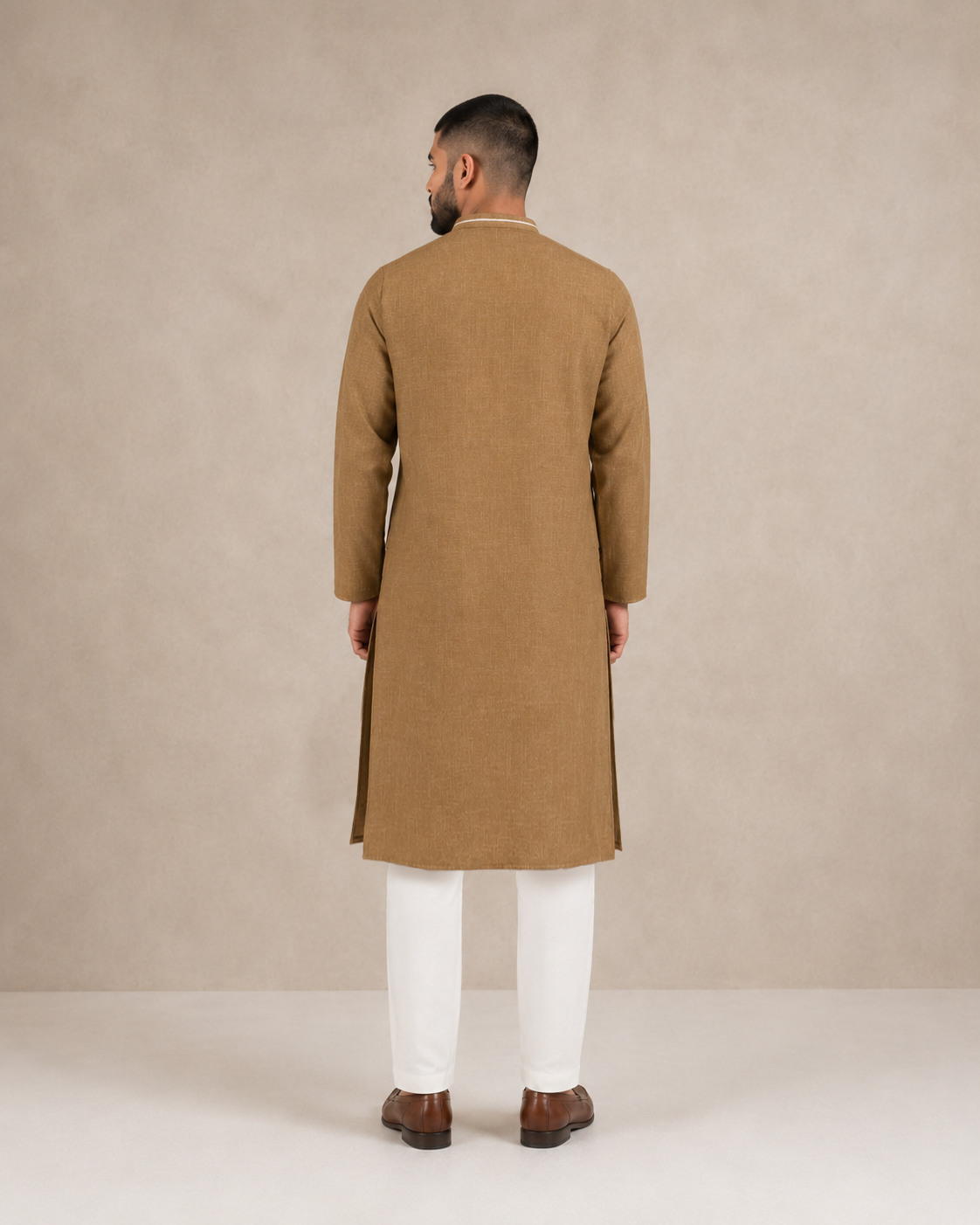 Men's Camel Brown Soft Touch Jute Kurta Pyjama Set