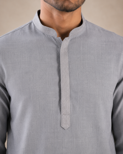 Men's Light Grey Soft Touch Jute Kurta Pyjama Set