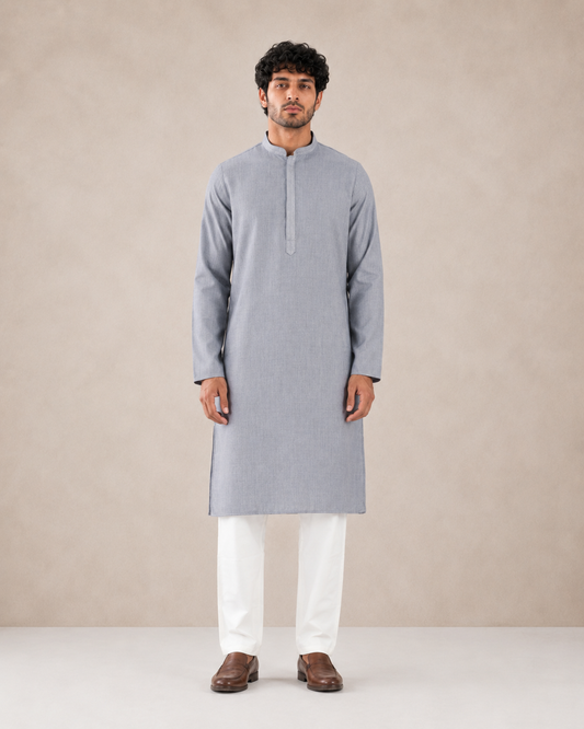 Men's Light Grey Soft Touch Jute Kurta Pyjama Set
