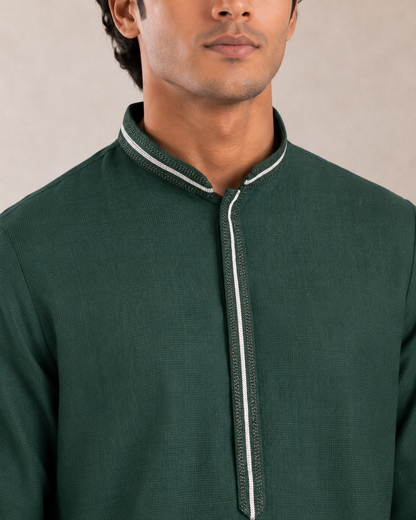Men's Dark Green Soft Touch Jute Kurta Pyjama Set