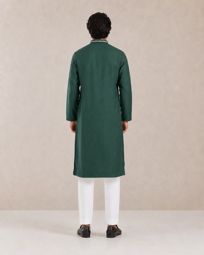 Men's Dark Green Soft Touch Jute Kurta Pyjama Set