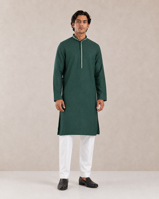 Men's Dark Green Soft Touch Jute Kurta Pyjama Set