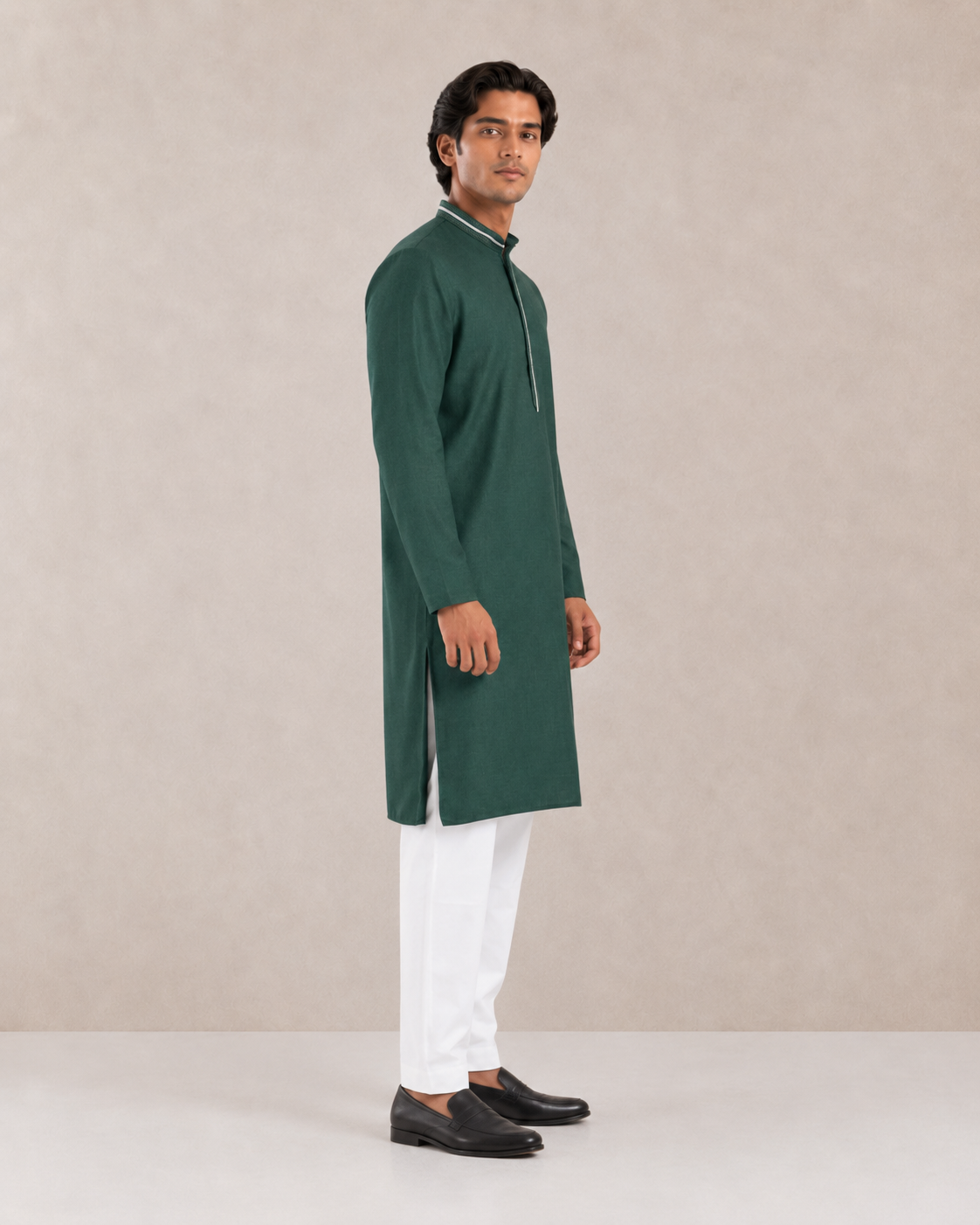 Men's Dark Green Soft Touch Jute Kurta Pyjama Set