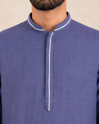 Men's  Blue Soft Touch Jute Kurta Pyjama Set