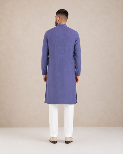 Men's  Blue Soft Touch Jute Kurta Pyjama Set