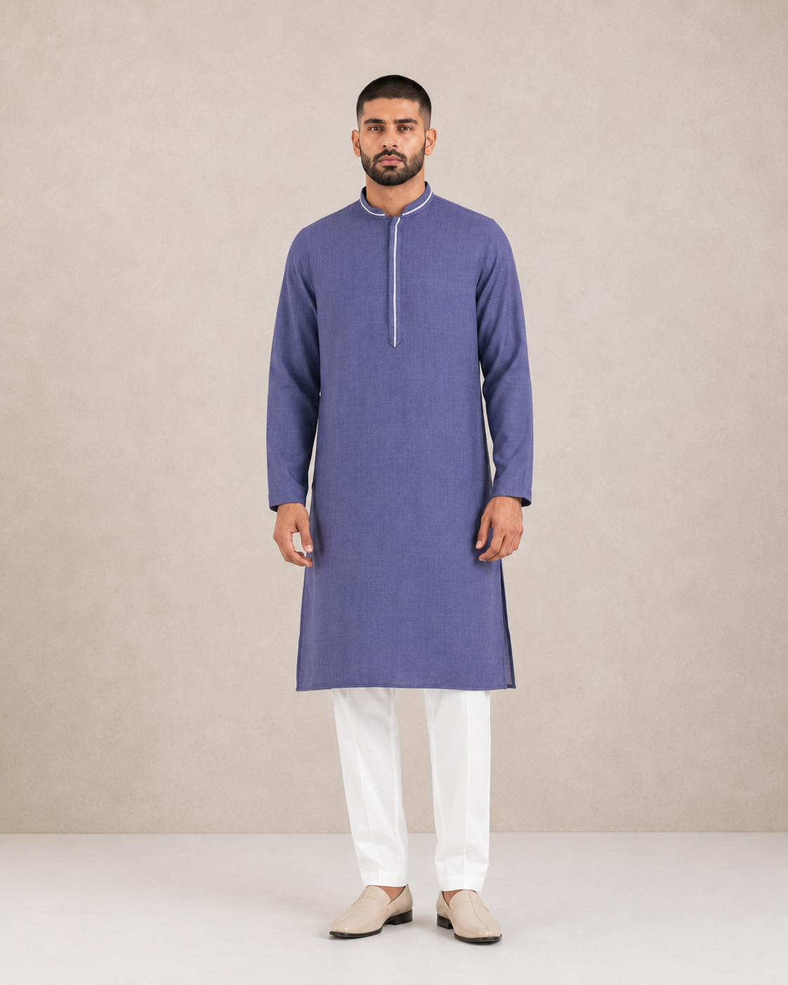 Men's  Blue Soft Touch Jute Kurta Pyjama Set
