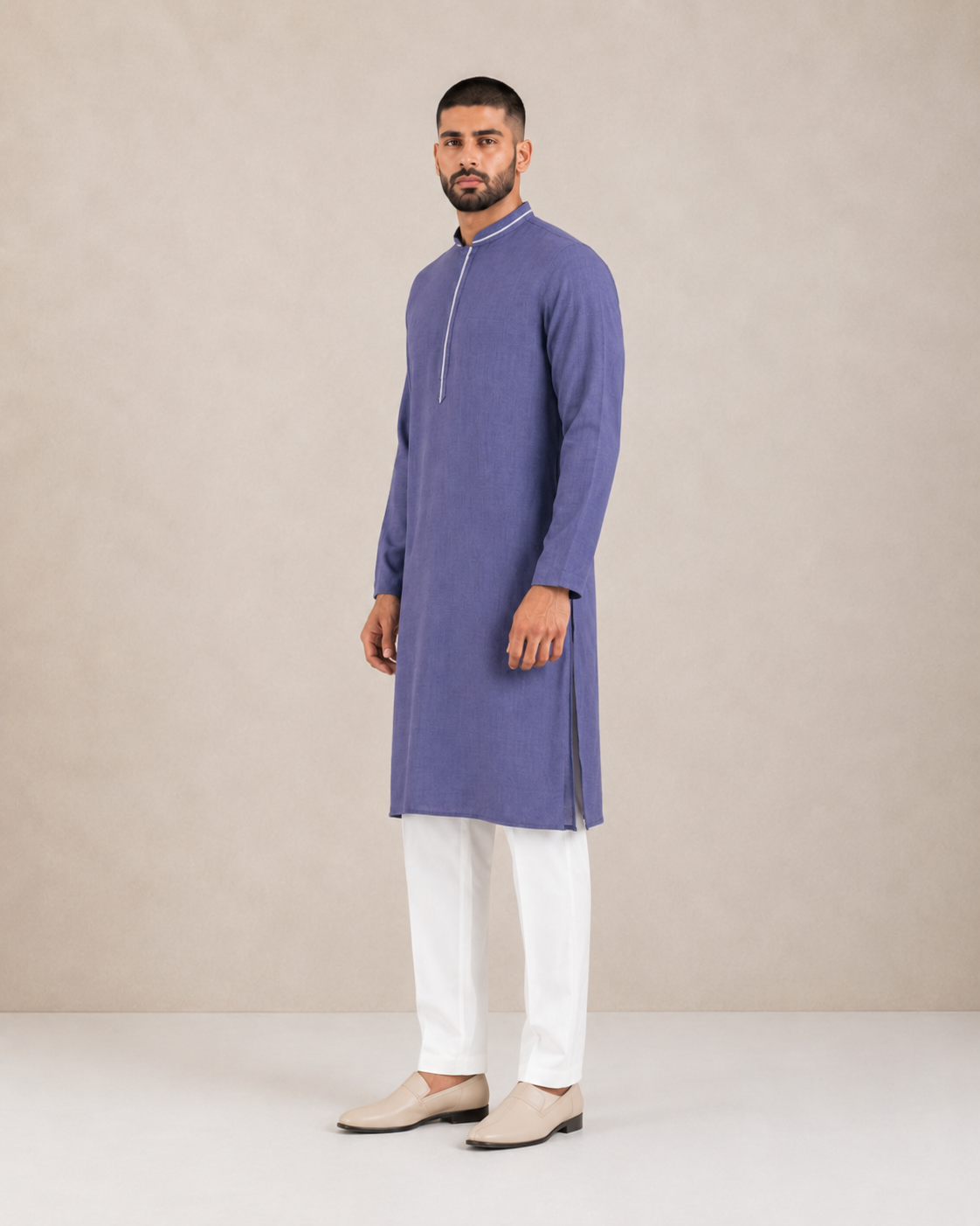Men's  Blue Soft Touch Jute Kurta Pyjama Set