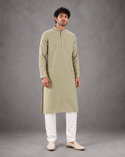 Men's Sage Green Soft Touch Jute Kurta Pyjama Set