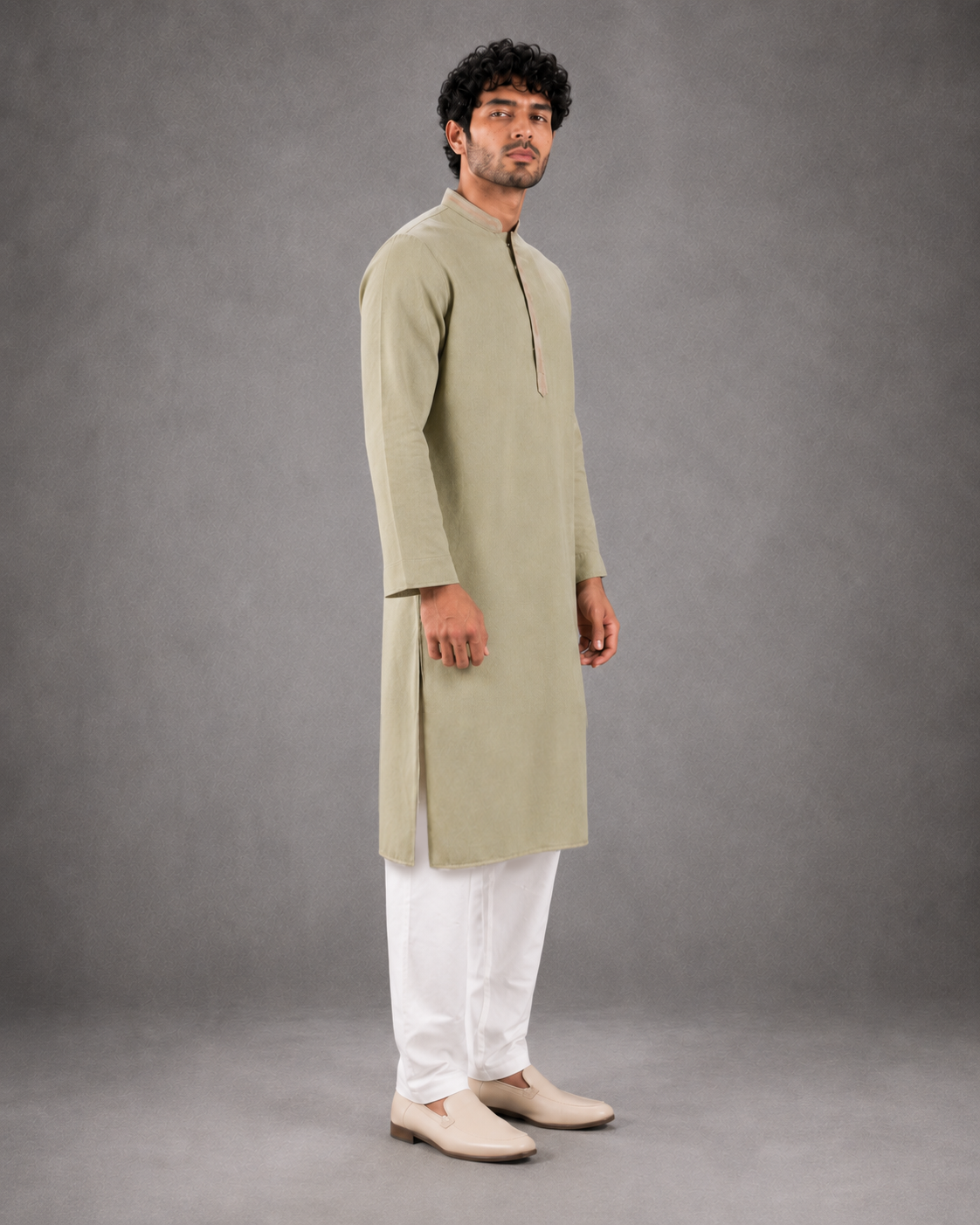 Men's Sage Green Soft Touch Jute Kurta Pyjama Set