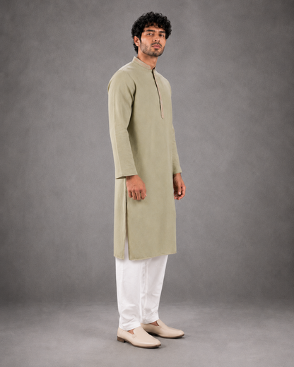 Men's Sage Green Soft Touch Jute Kurta Pyjama Set