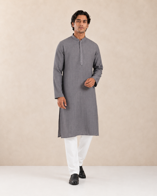 Men's Grey Soft Touch Jute Kurta Pyjama Set