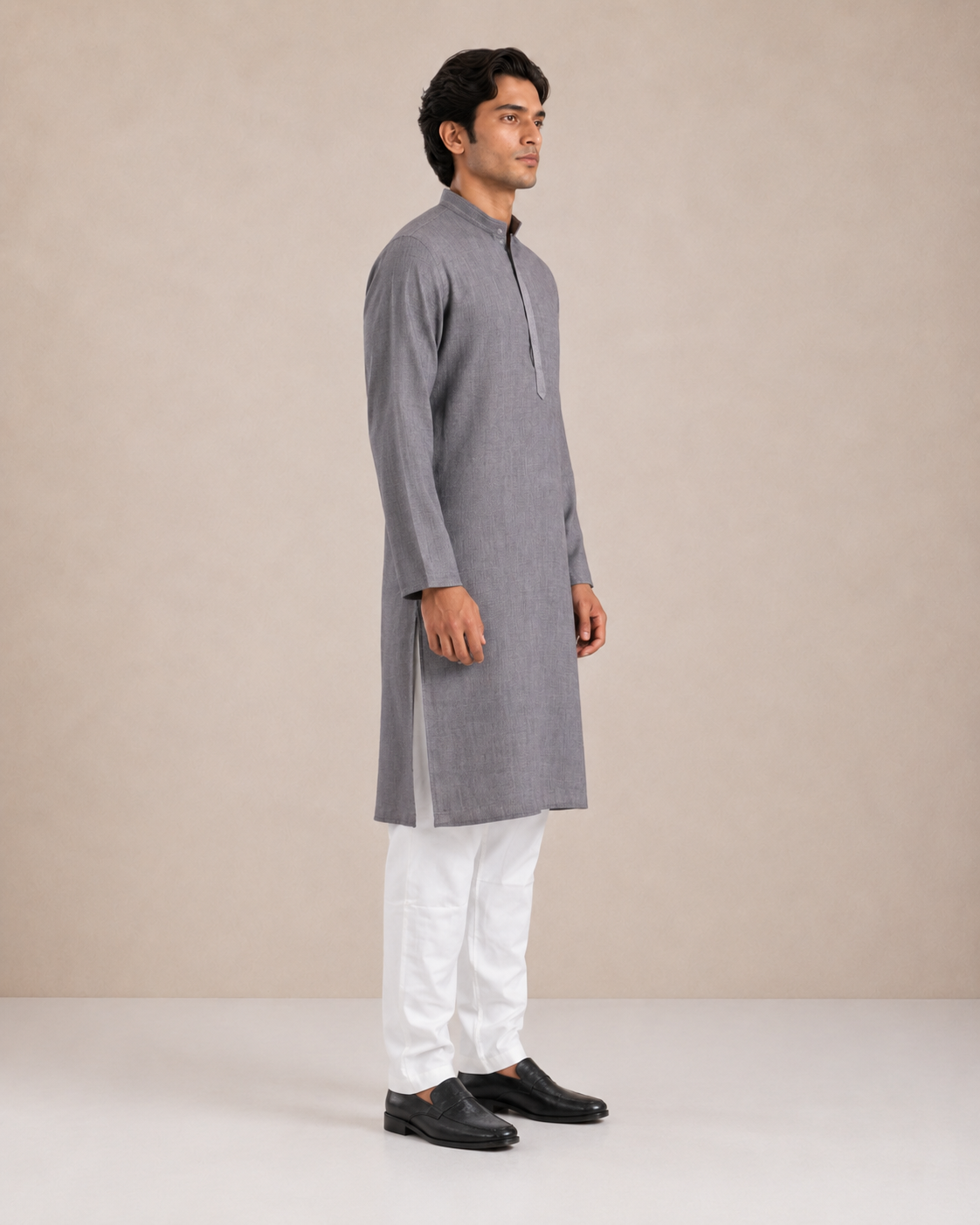 Men's Grey Soft Touch Jute Kurta Pyjama Set