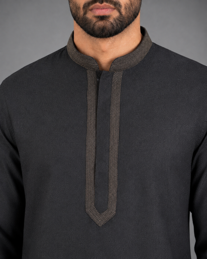 Men's Black Soft Touch Jute Kurta Pyjama Set