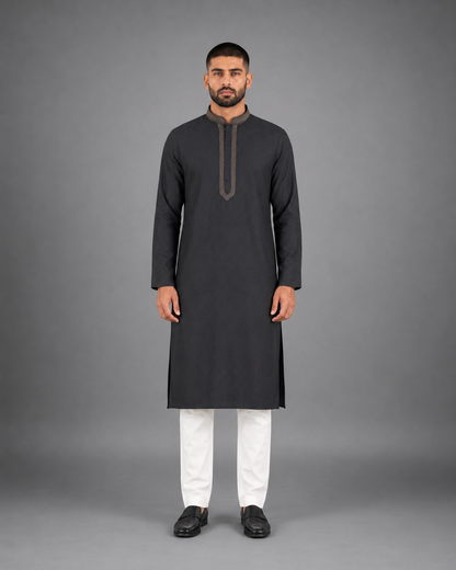Men's Black Soft Touch Jute Kurta Pyjama Set