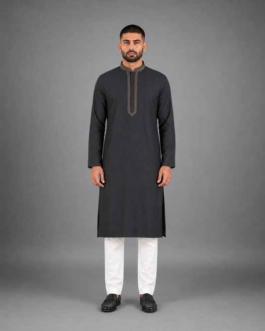 Men's Black Soft Touch Jute Kurta Pyjama Set