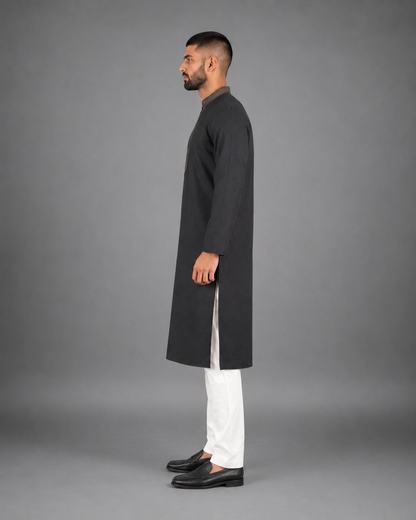 Men's Black Soft Touch Jute Kurta Pyjama Set