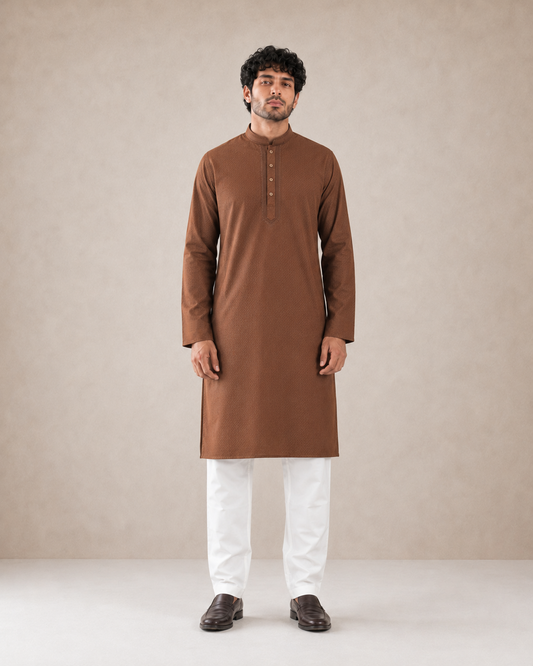Men’s Brown Textured Kurta Pyjama Set