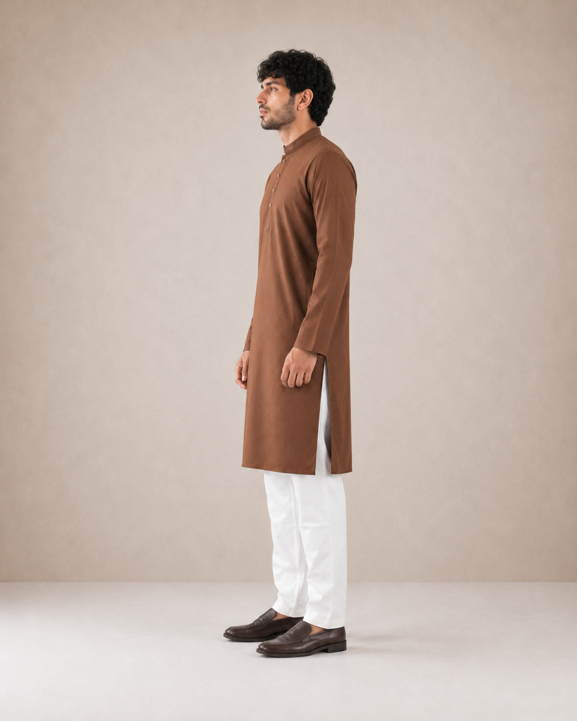 Men’s Brown Textured Kurta Pyjama Set