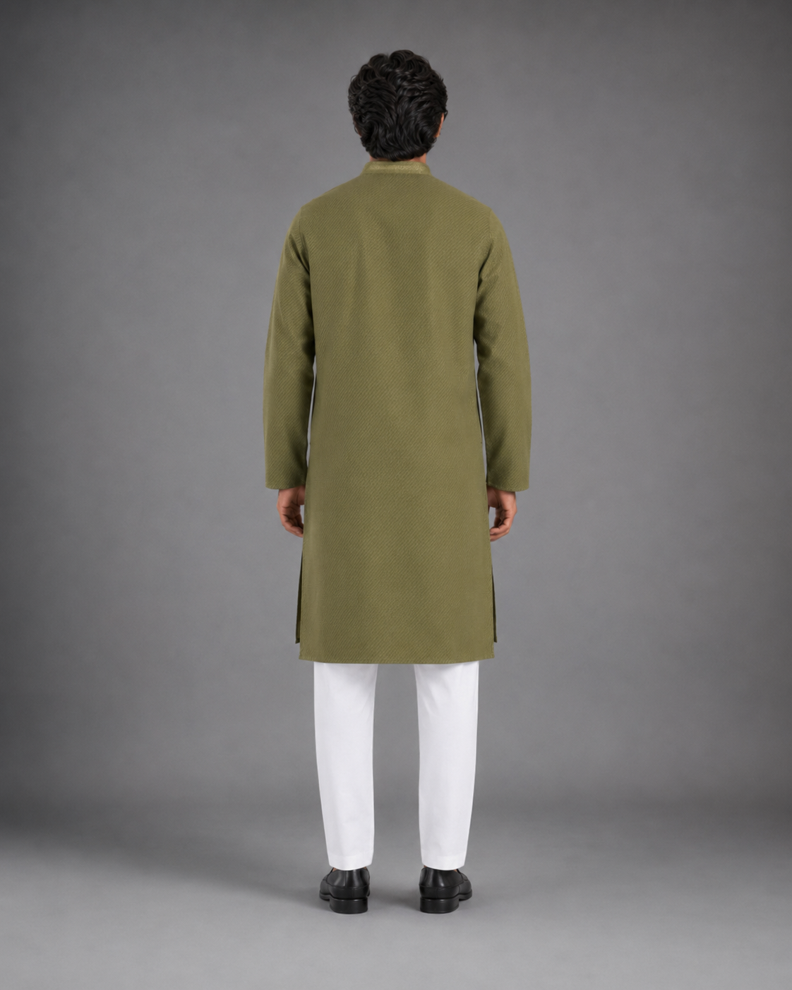 Men’s Olive Green Textured Kurta Pyjama Set