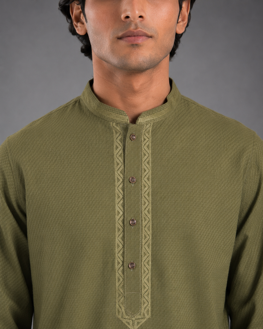 Men’s Olive Green Textured Kurta Pyjama Set