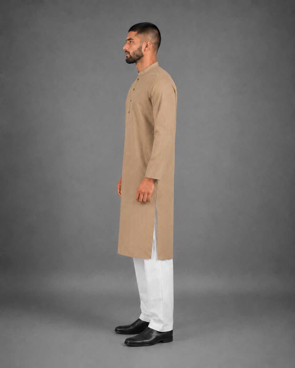 Men’s Sand Beige Textured Kurta Pyjama Set