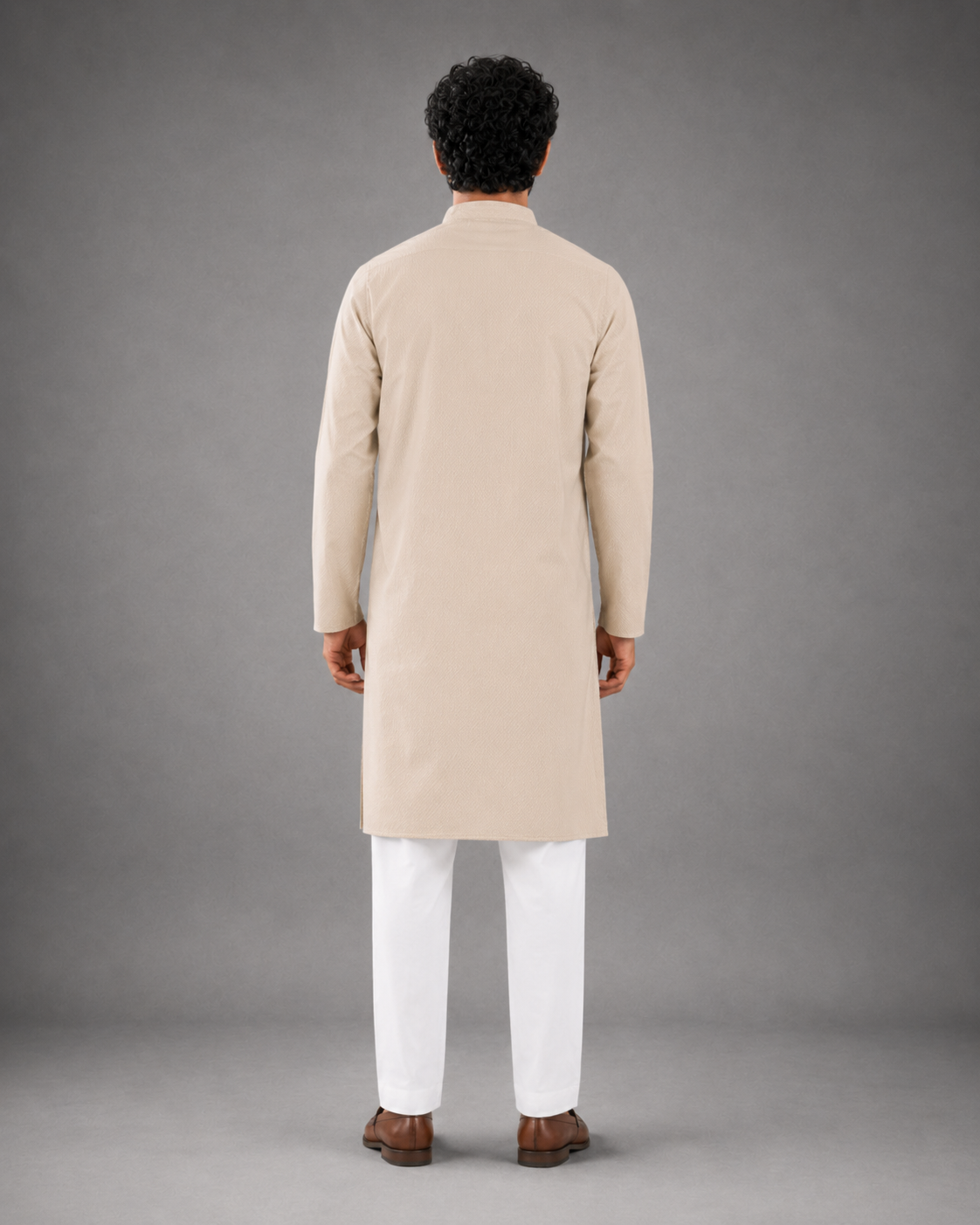 Men’s Cream Textured Kurta Pyjama Set