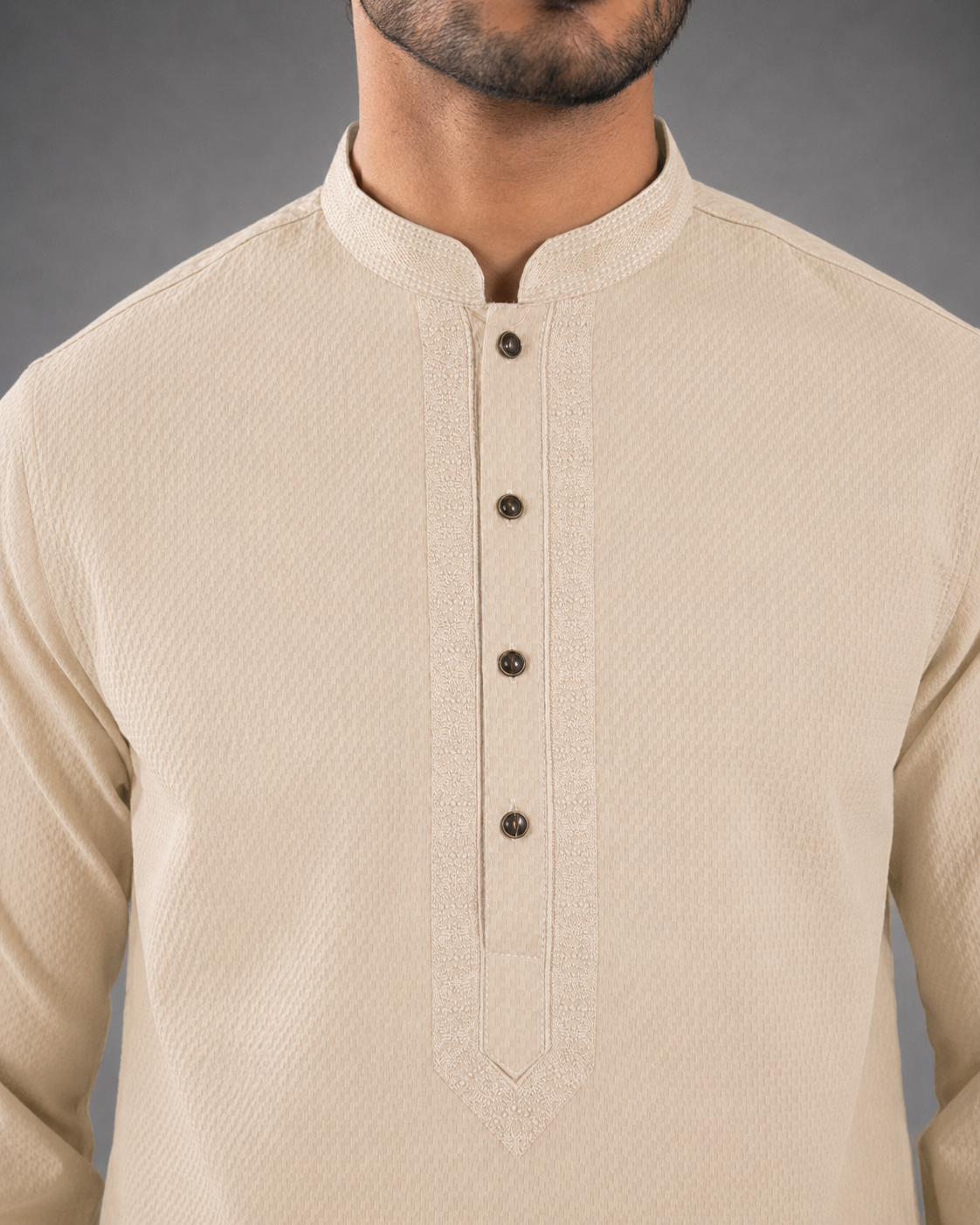 Men’s Cream Textured Kurta Pyjama Set