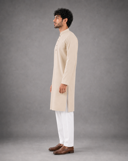 Men’s Cream Textured Kurta Pyjama Set