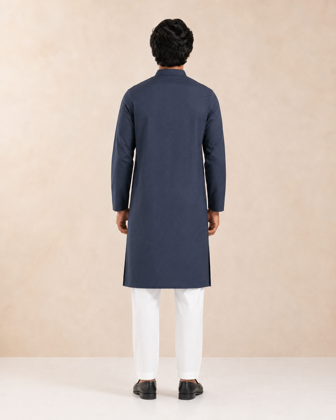 Men’s Navy Blue Textured Kurta Pyjama Set